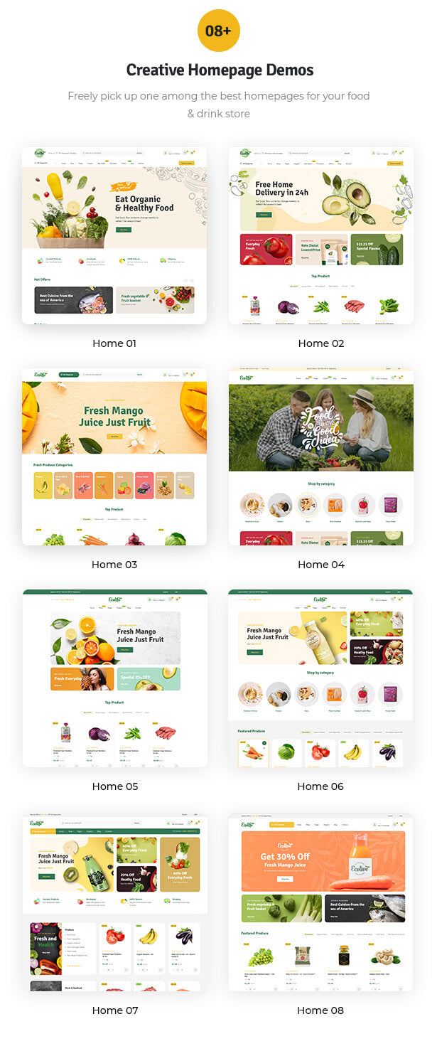 08+ creative homepage demos Freely pick up one among the best homepages for your food & drink store