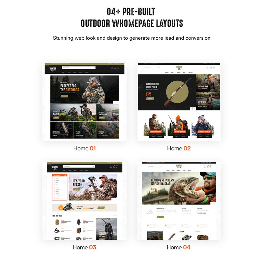 04+ Pre-built Hunting & Outdoor Homepage Layouts Stunning web look and design to generate more lead and conversion