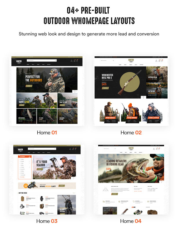 04+ Pre-built Hunting & Outdoor Homepage Layouts Stunning web look and design to generate more lead and conversion