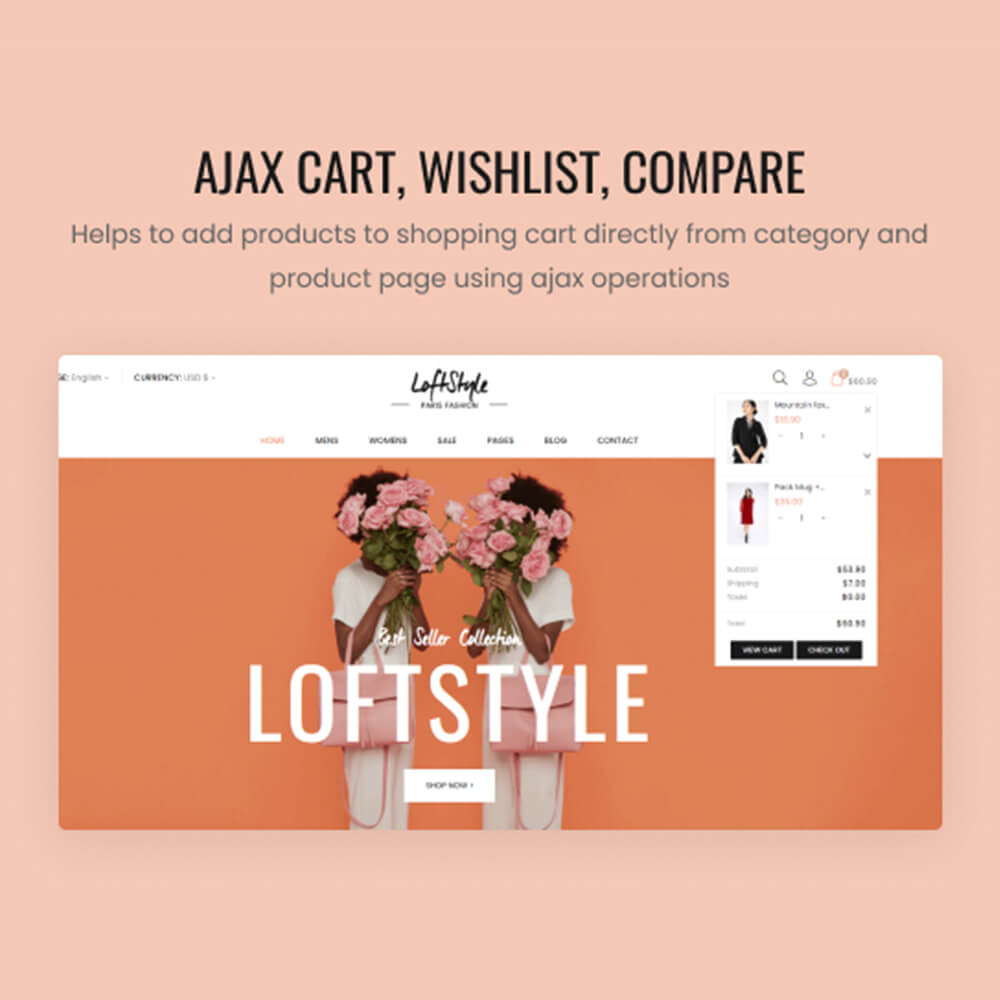 Ajax Cart, Wishlist, Compare