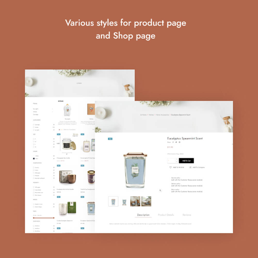 Various styles for product page and Shop page