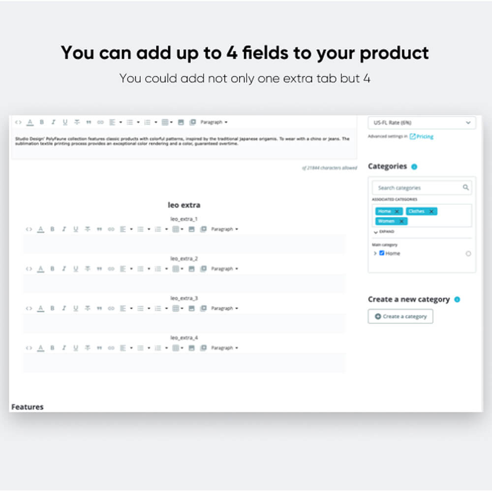 You can add up to 4 fields to your product