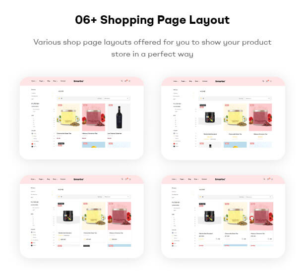 06+ Shopping Page Layouts Various shop page layouts offered for you to show your product store in a perfect way