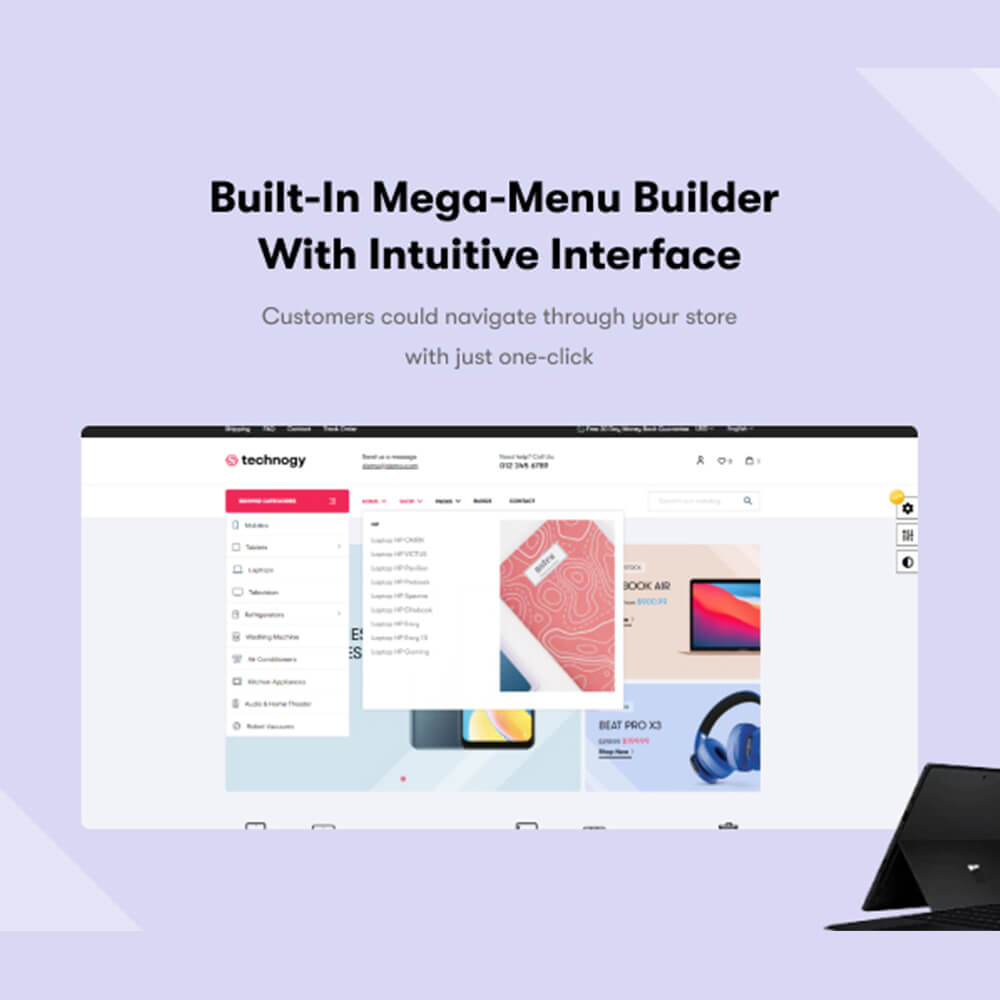 Built-in Mega-menu builder with intuitive interface