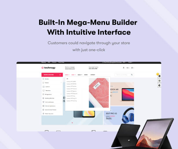 Built-in Mega-menu builder with intuitive interface