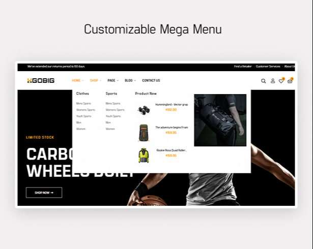 Customizable mega menu