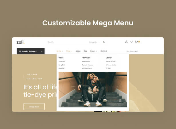 Customizable mega menu