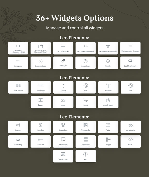 36+ Available widget elements 