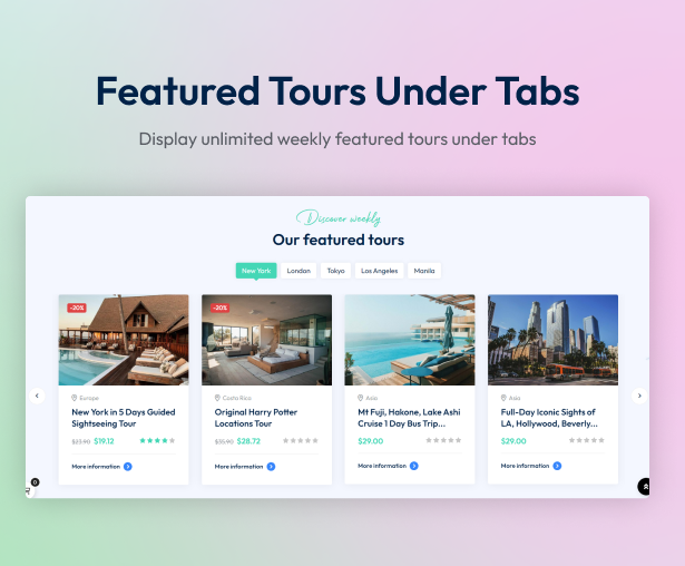 Discover featured tours under tabs