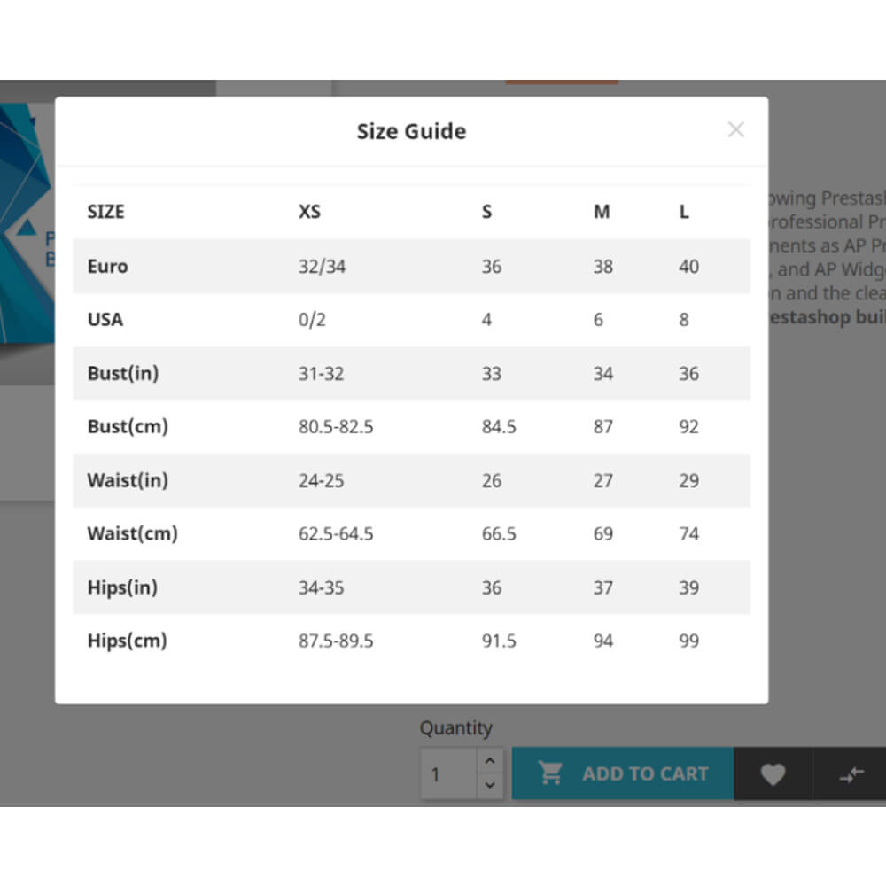 Size Chart Prestashop ModuleModule