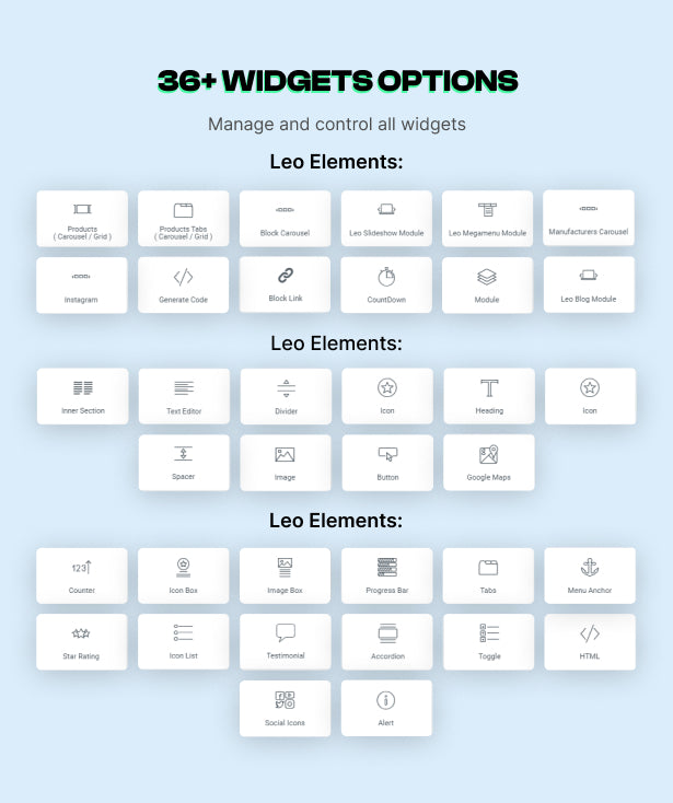 36+ Available widget elements