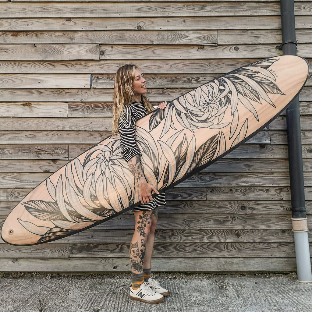 Surfboard artwork collaboration: Predn Surf Co x Jannali Hepple
