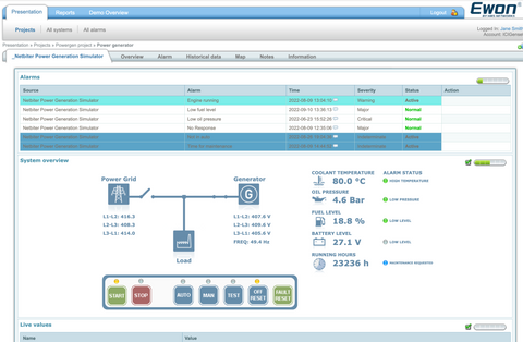 eWon Netbiter EC360 EC 350 Remote generator monitoring on Argos