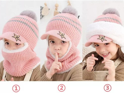 Chapeau Bonnet Enfant Hiver Bébé Fille Garçon Ensemble Bonnet Echarpe  Chaudes Bonnet Tricoté 2 3 4 5 ans (Rose)