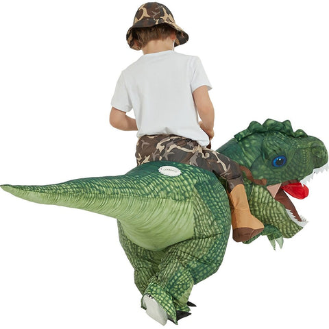 Costume da dinosauro con cavalcatura gonfiabile di carnevale