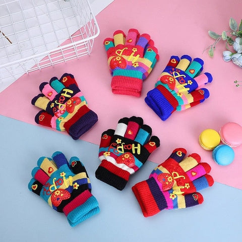 Guanto multicolor in maglia calda per bambini da 3 a 8 anni