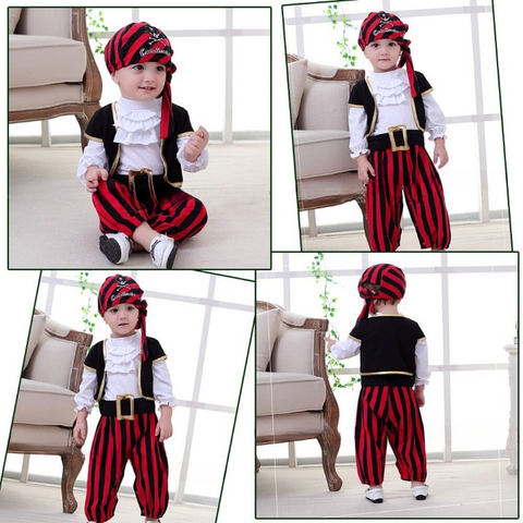 Grazioso costume di carnevale da pirata per bambino, 4 pezzi