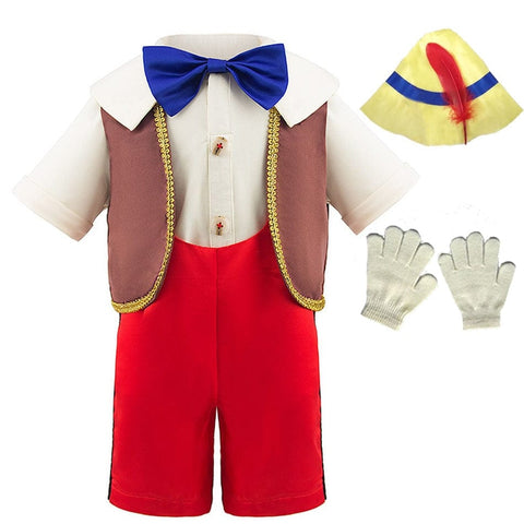 Grazioso costume di carnevale da Pinocchio per neonati e bambini