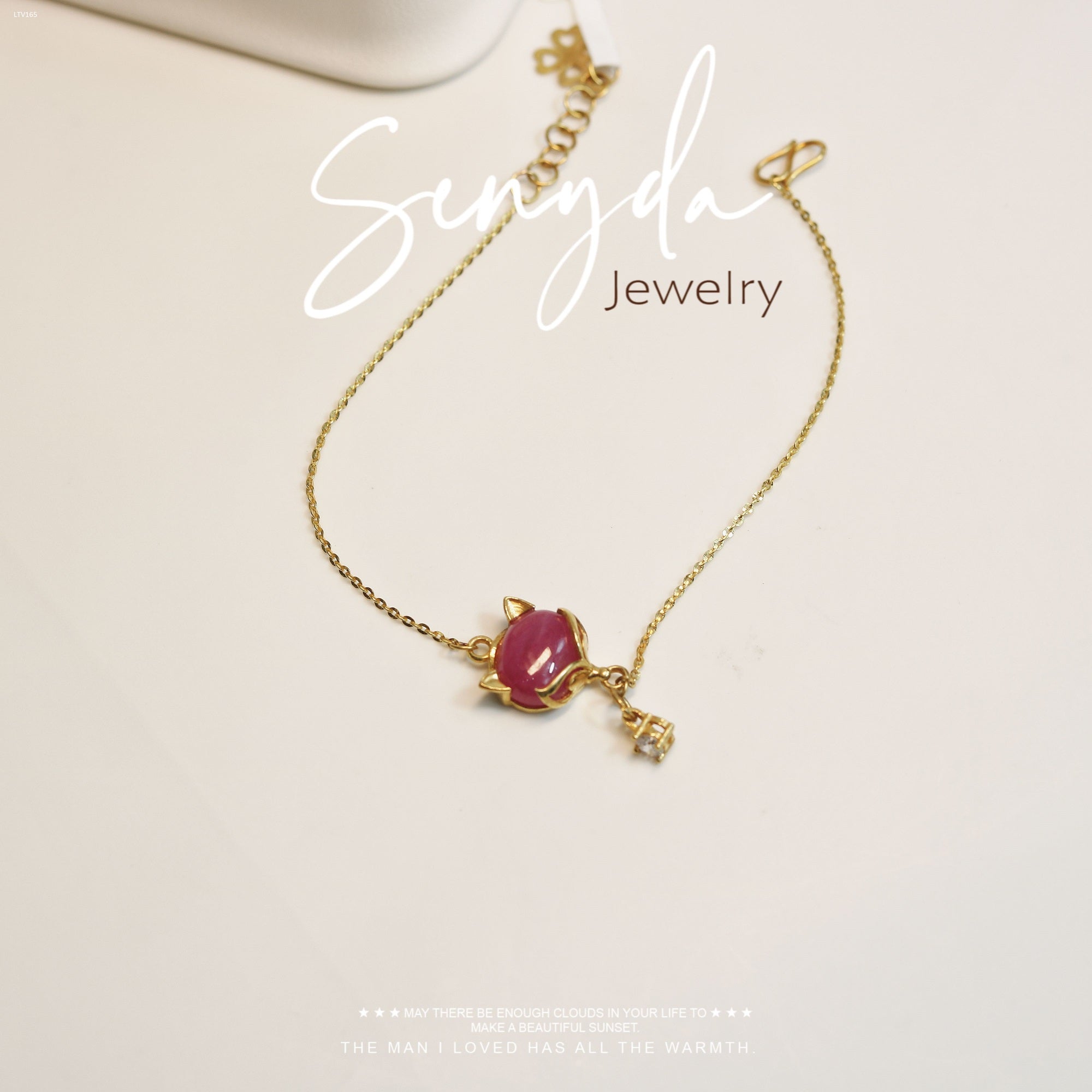 The Senyda Fox Bracelet with Pink Ruby and Dangling Stone Bud