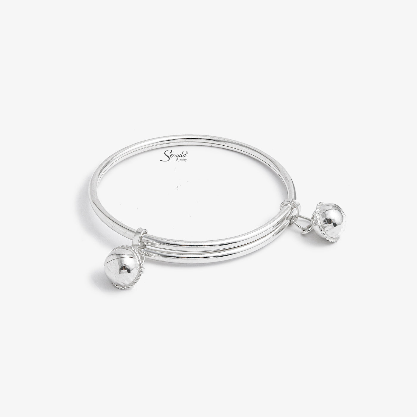 The bracelet features a simple and gentle design with two dangling bells.