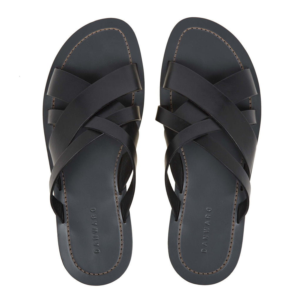 Multi-strap leather slide with bicolor tpu sole – DANWARD