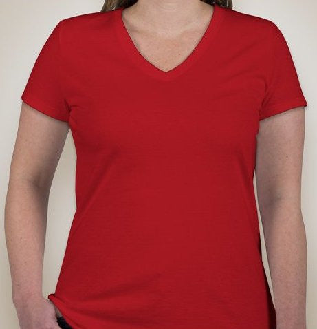 red v neck shirt women's