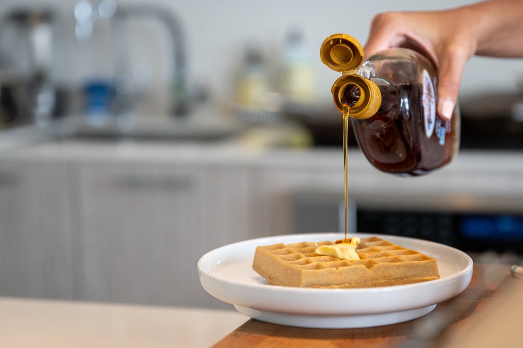 Waffle with syrup pouring