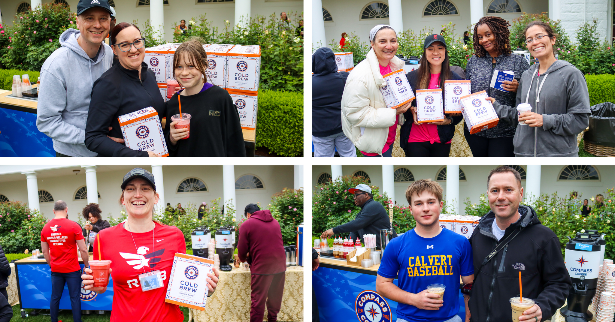 Military families drink cold brew coffee on the White House South Lawn