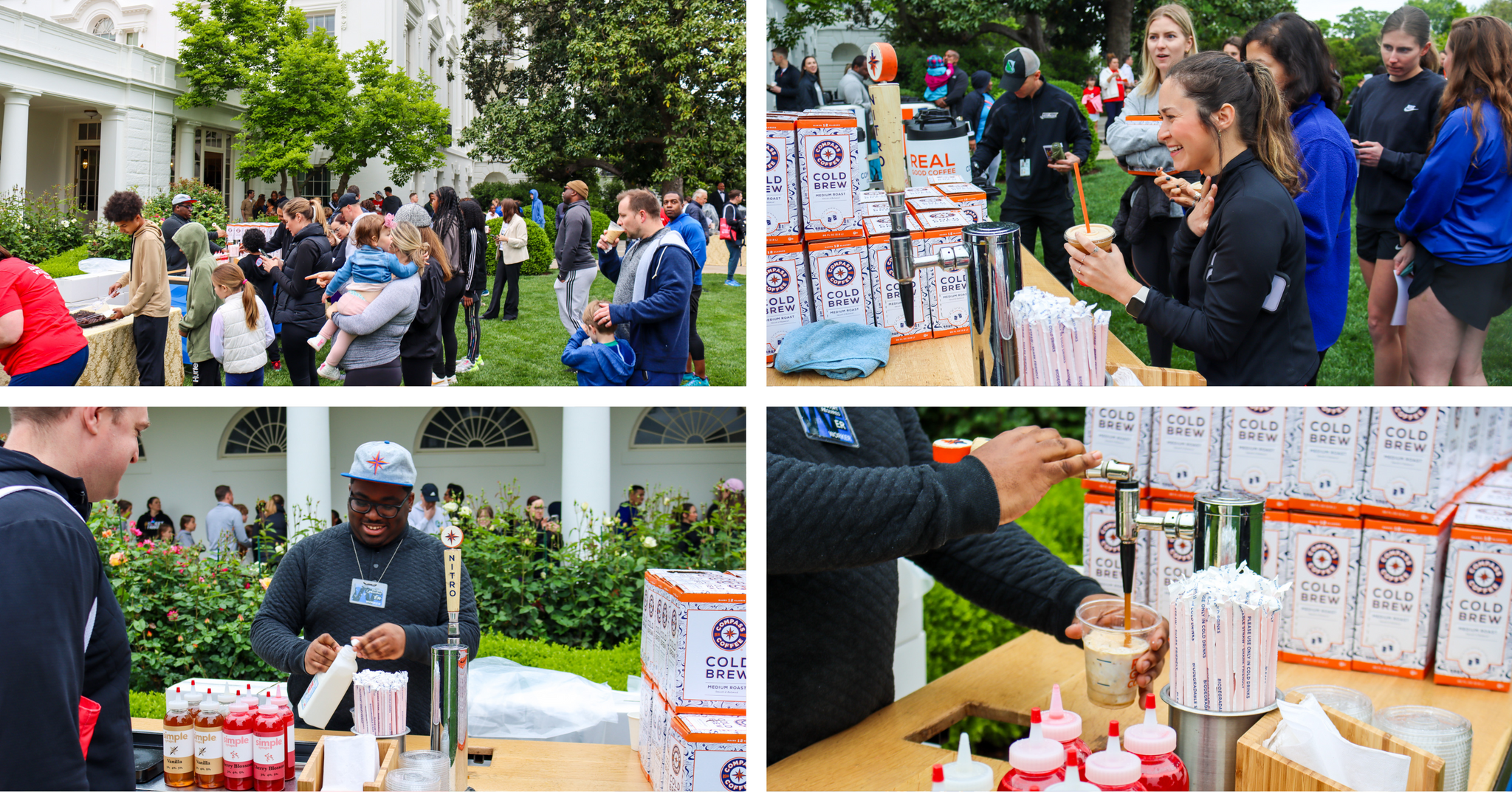 Military families drink coffee on the White House South Lawn