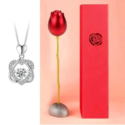 Colgante de doble corazón más Estuche con forma de Rosa de regalo