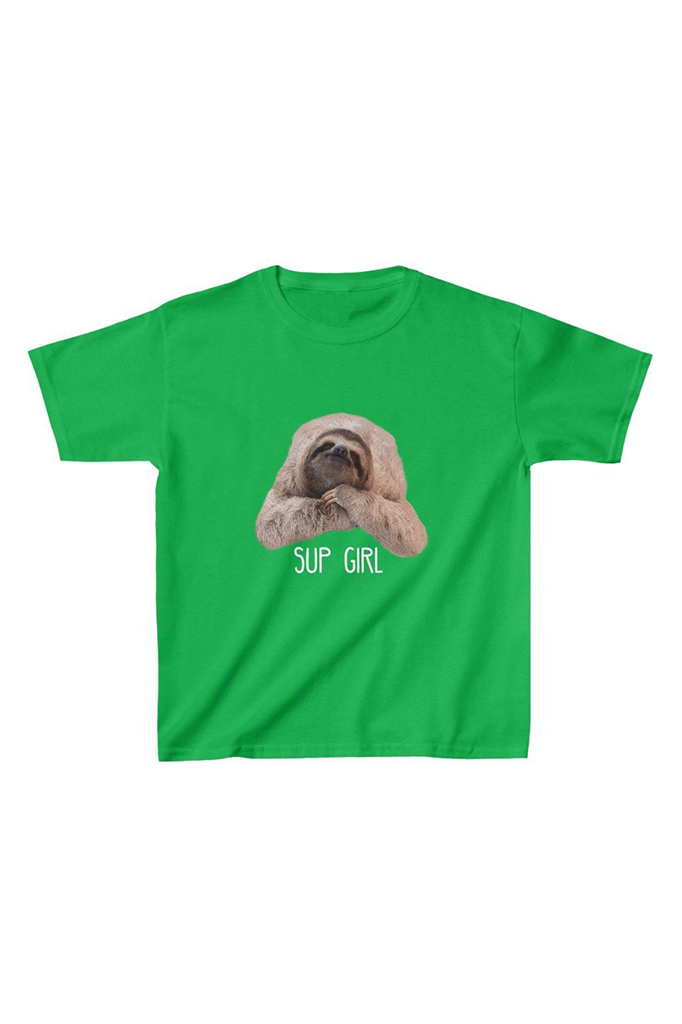 "Sup Girl" Sloth Kids Tee green