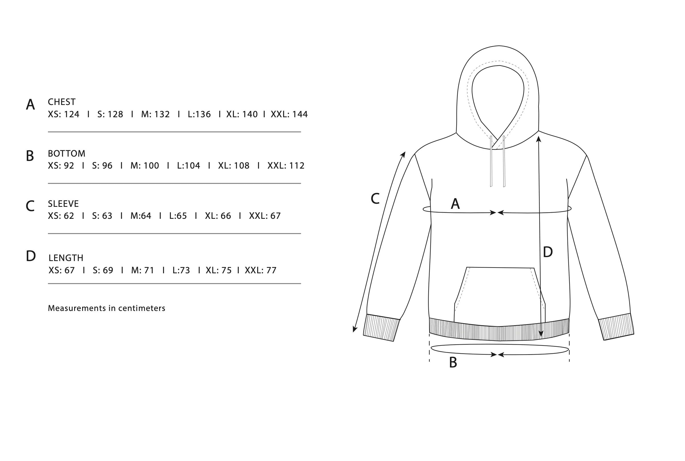 Size Chart - Terry Hoodie