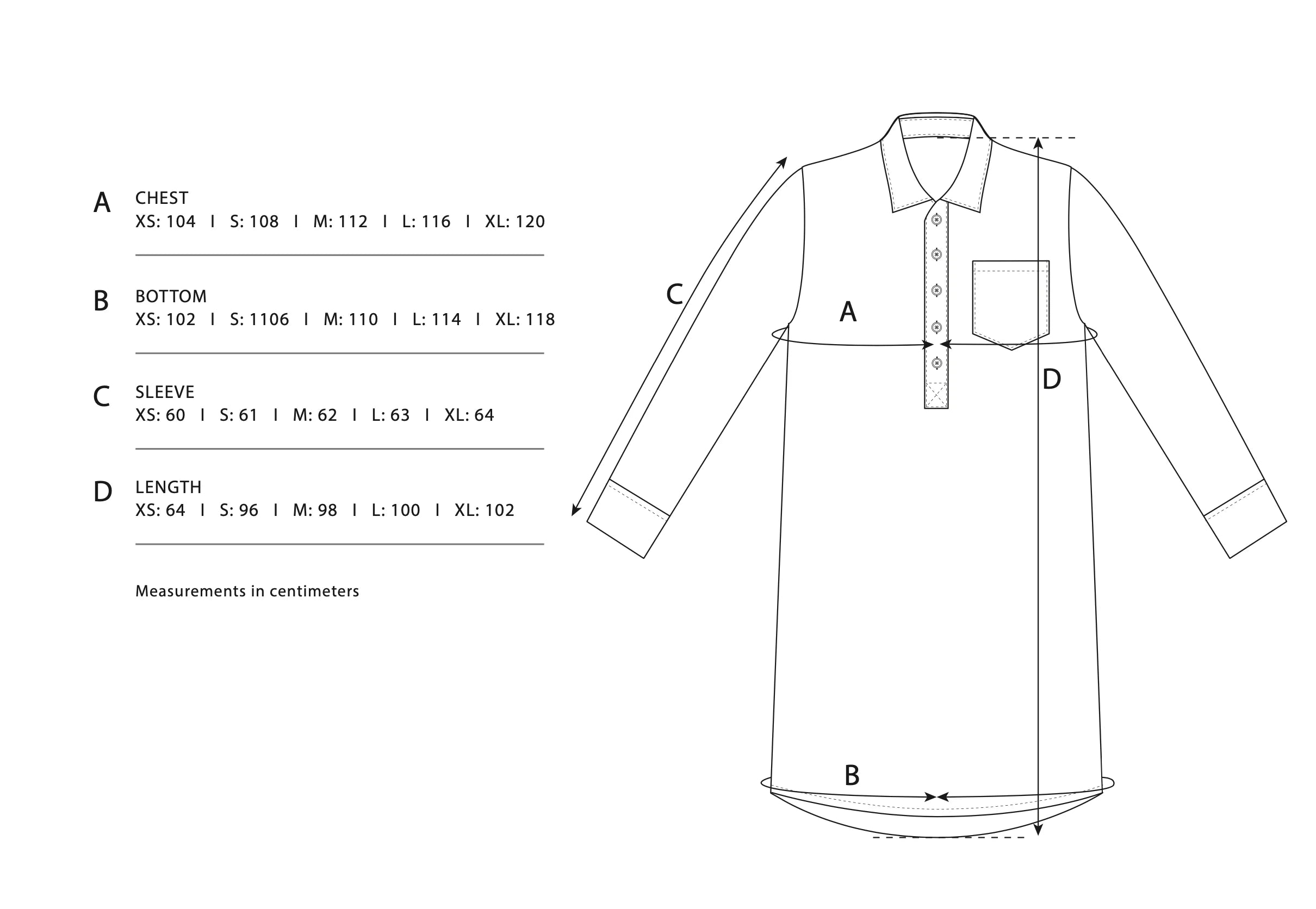 Size Chart - Terry Kaftan