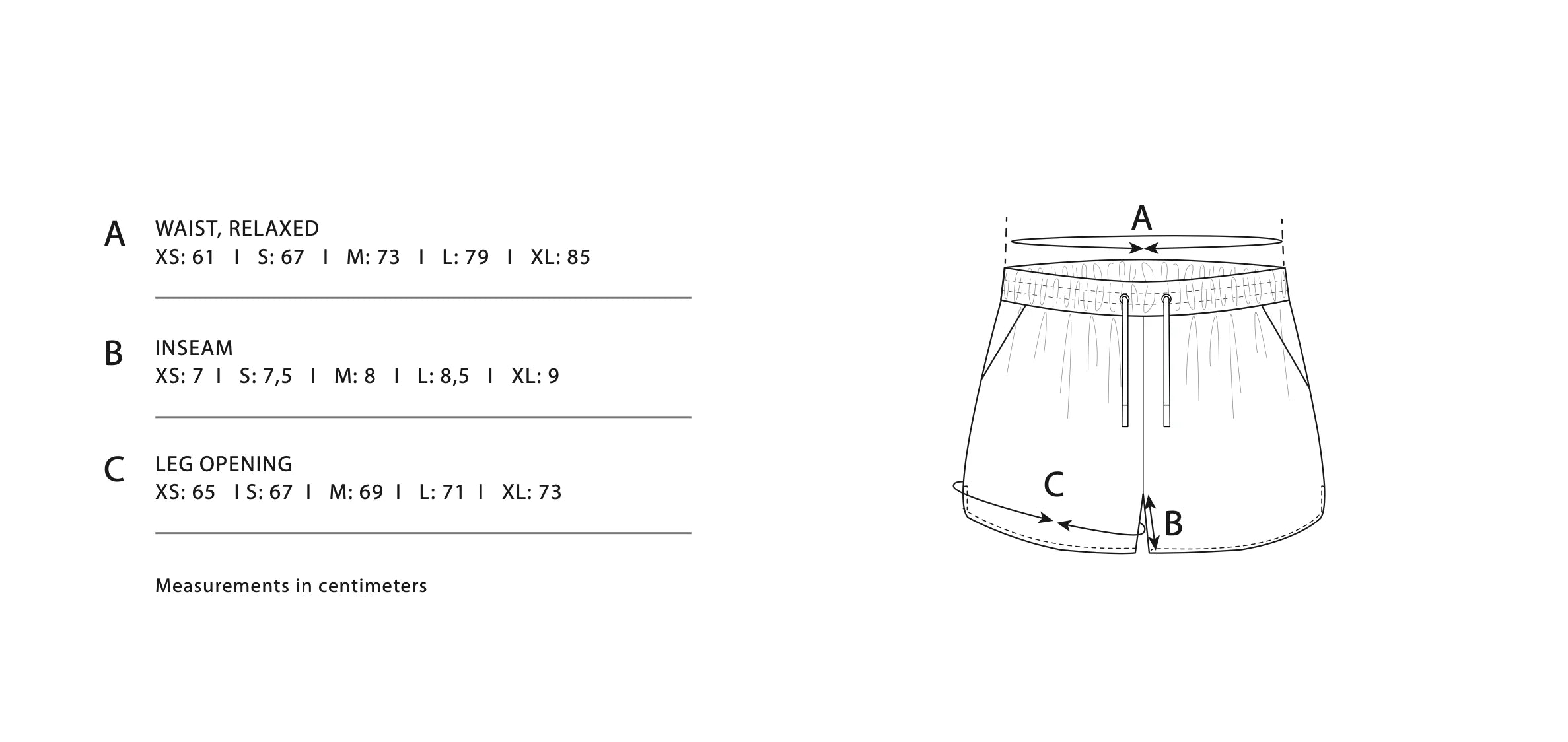 Size Chart - Terry Low Shorts