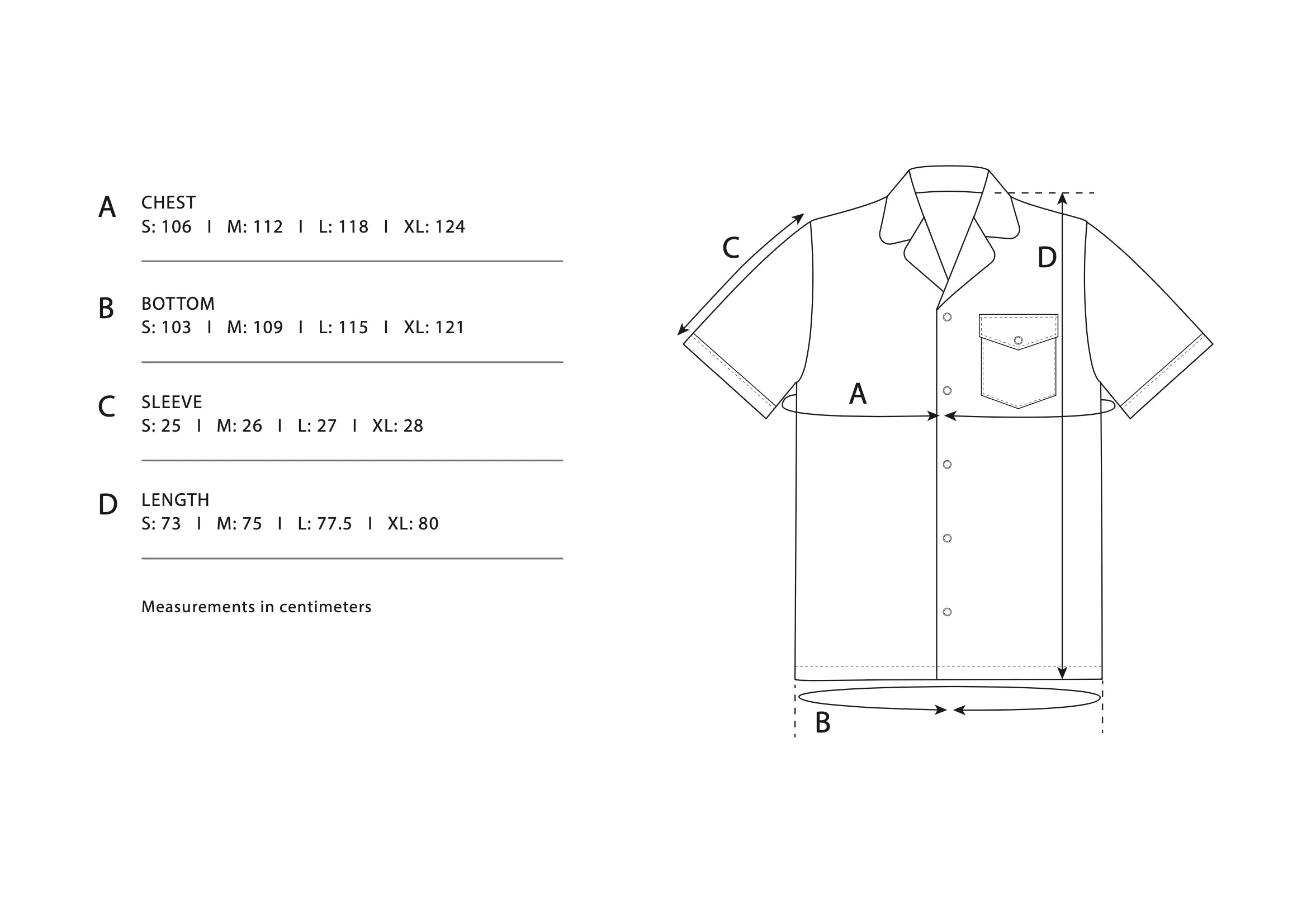 Size Chart - Vacation Shirt SS