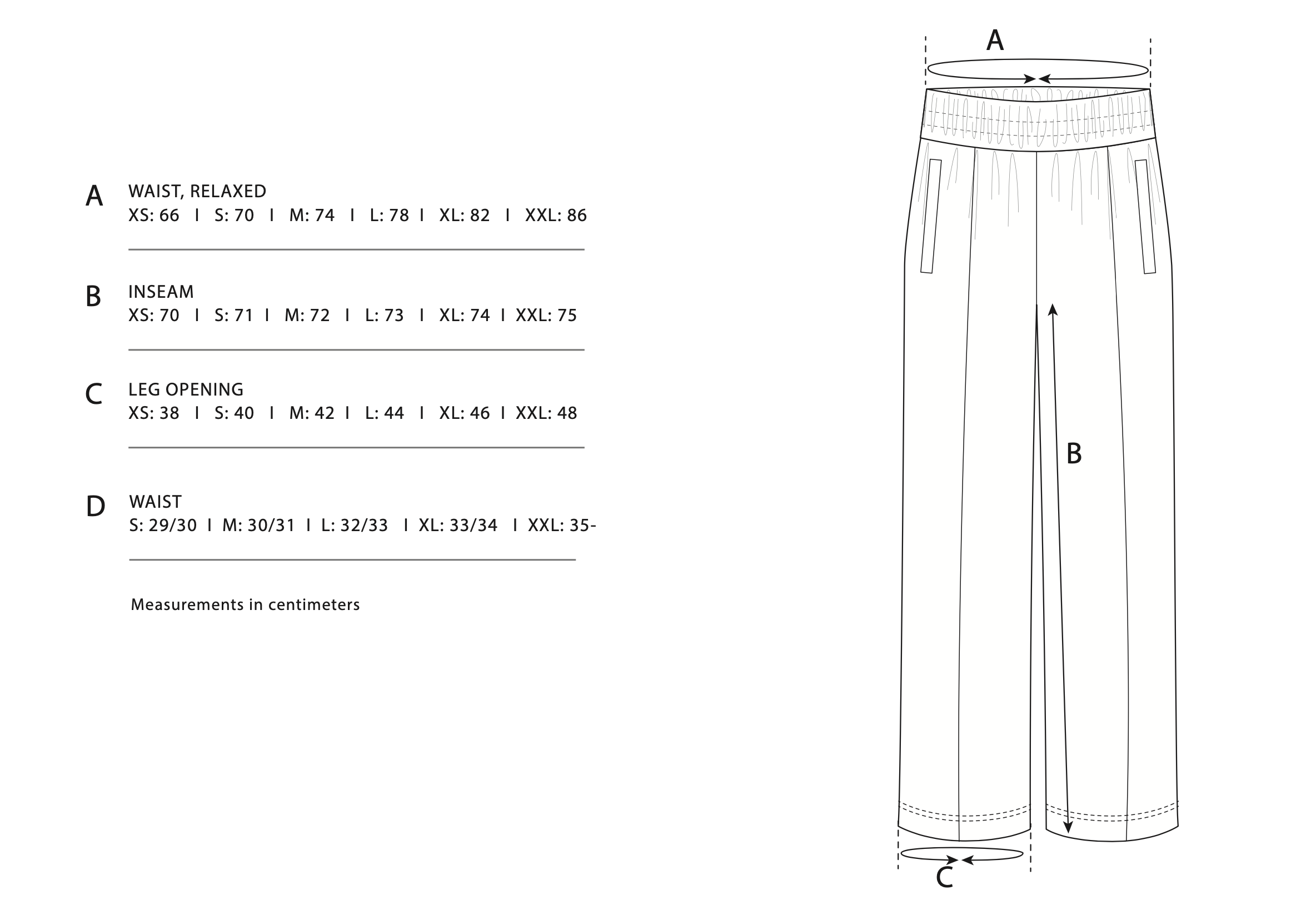 Size Chart - Terry Cropped Pant