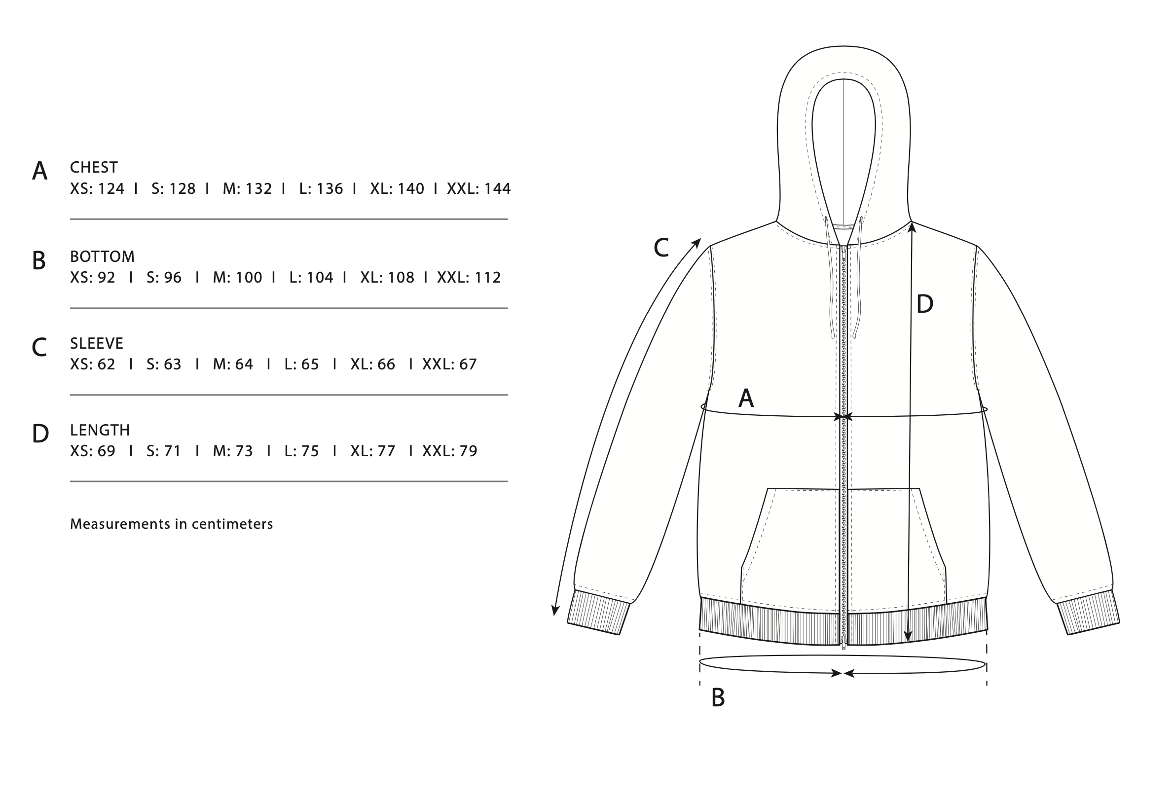 Size Chart - Zip Hoodie