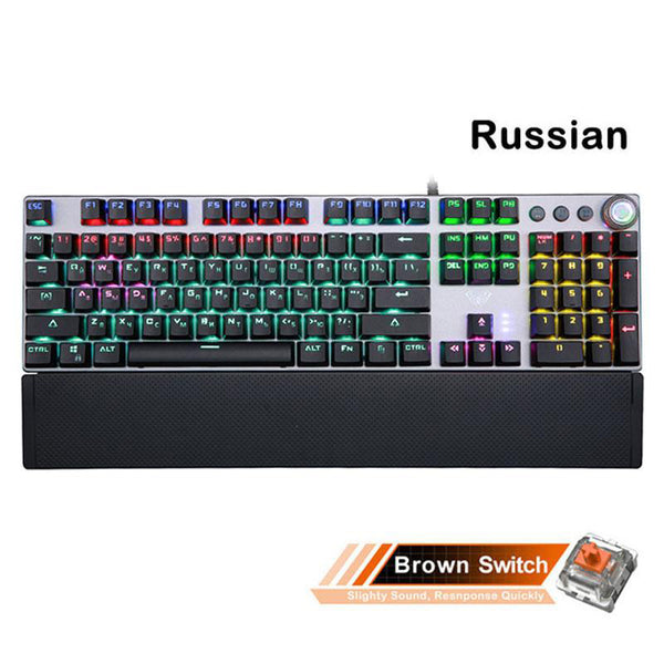 AULA 104 Keys Backlit Gaming Mechanical Keyboard with Wrist Support USB Wired - Brown Switch Russian