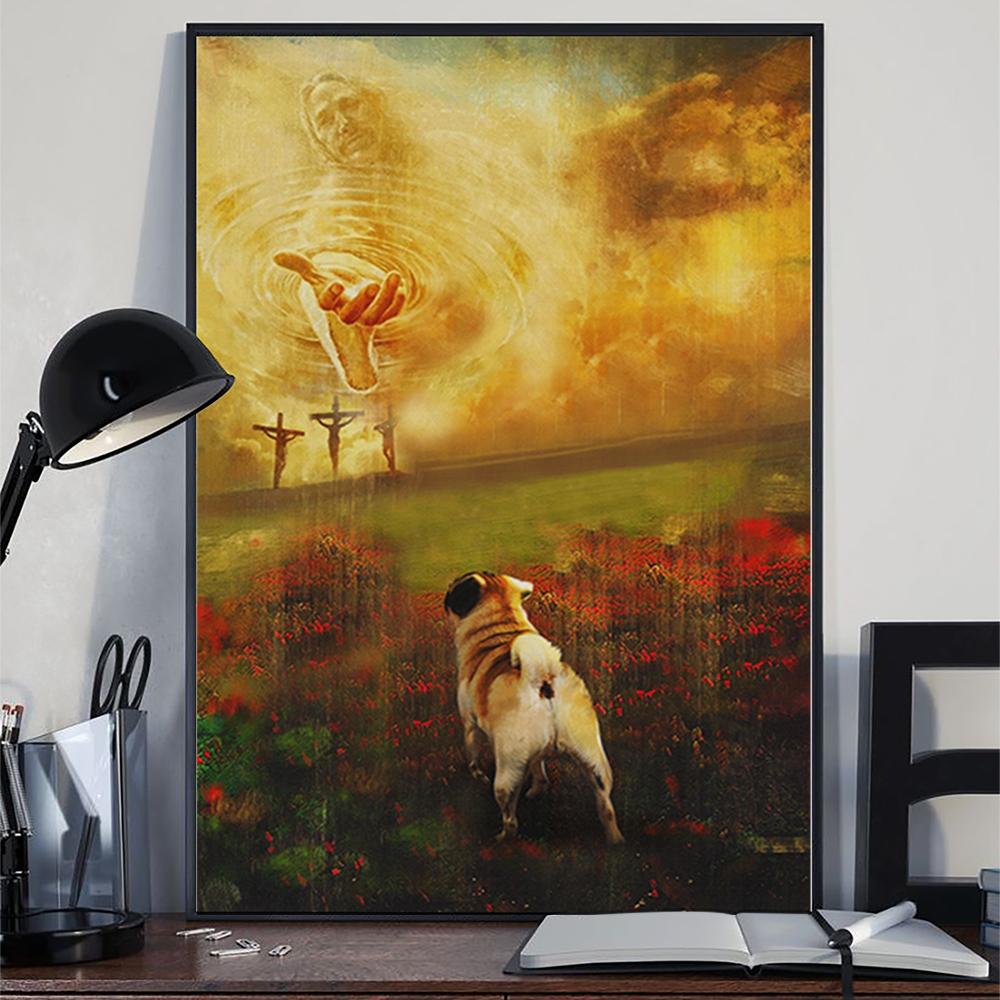 Jesus Giving His Hand To Pug Poster Print Christian Poster Art Wall De