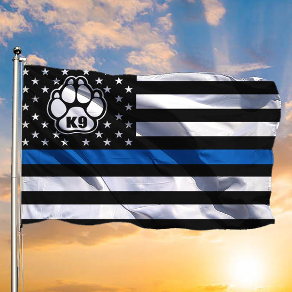 K9 Paw Thin Blue Line Flag K9 Police Dog With American Flag Patriot Gi