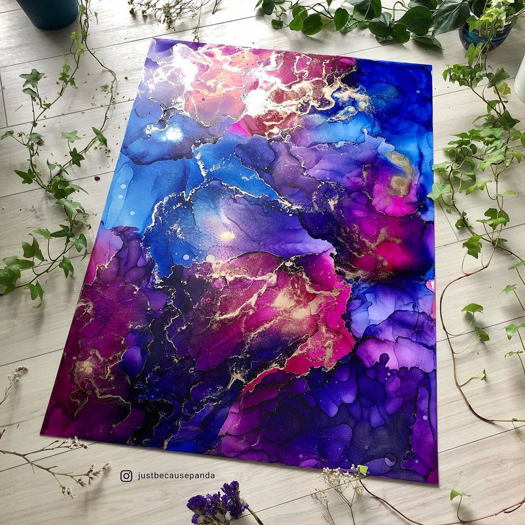 Alcohol Ink Painting, 8 x 10 Matted to 11 x 14, Purple and Blue