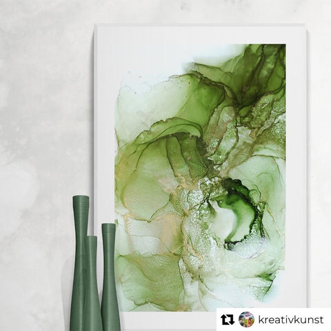 Subtle Green Alcohol Ink Painting