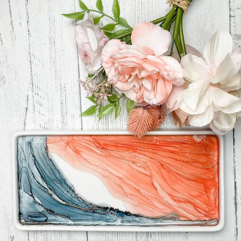 Artist: @emileeranaart painted tray with alcohol inks