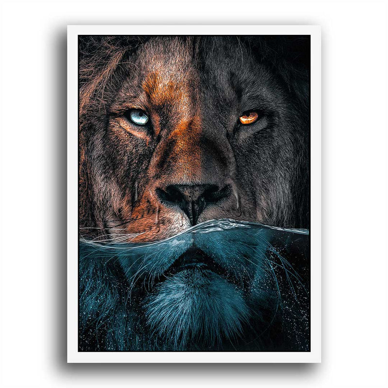 Wandbild von einem Löwen der zur Hälfte im Wasser ist