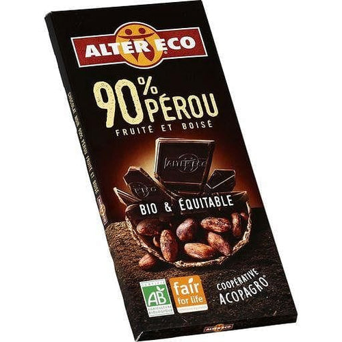 Alter Eco Tablette de chocolat noir bio et equitable du Perou 90% 100g