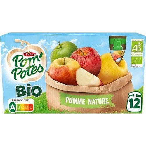 Pom'Potes Gourdes Bio pomme nature sans sucres ajoutes 12x90g