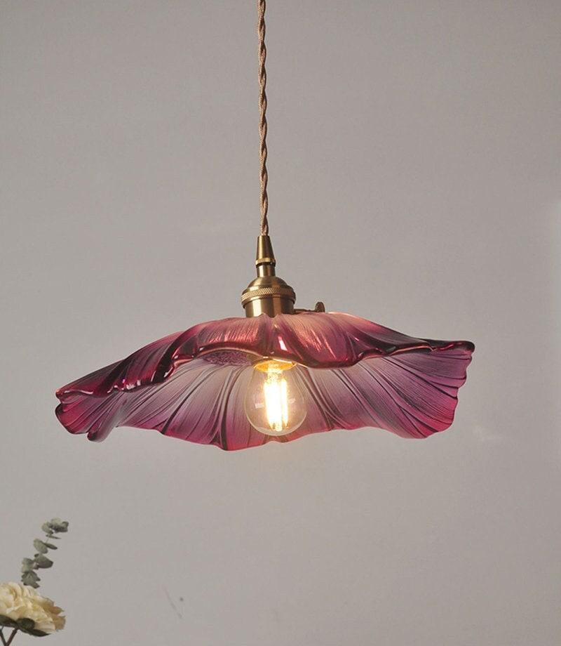 Violet Glass Sunflower Pendant LED Light in Vintage Style - Bulb Inclu ...