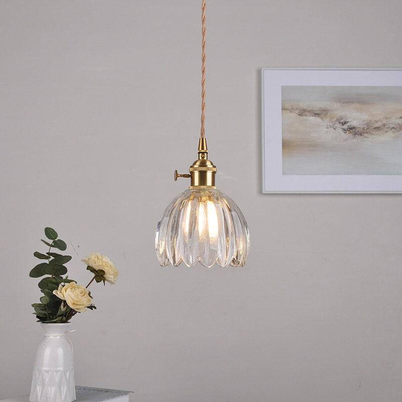 Petite Glass Flower Pendant LED Light in Vintage Style - Bulb Included ...