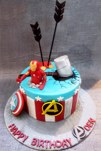 Avengers endgame superheroes theme cake for twins - CakesDecor