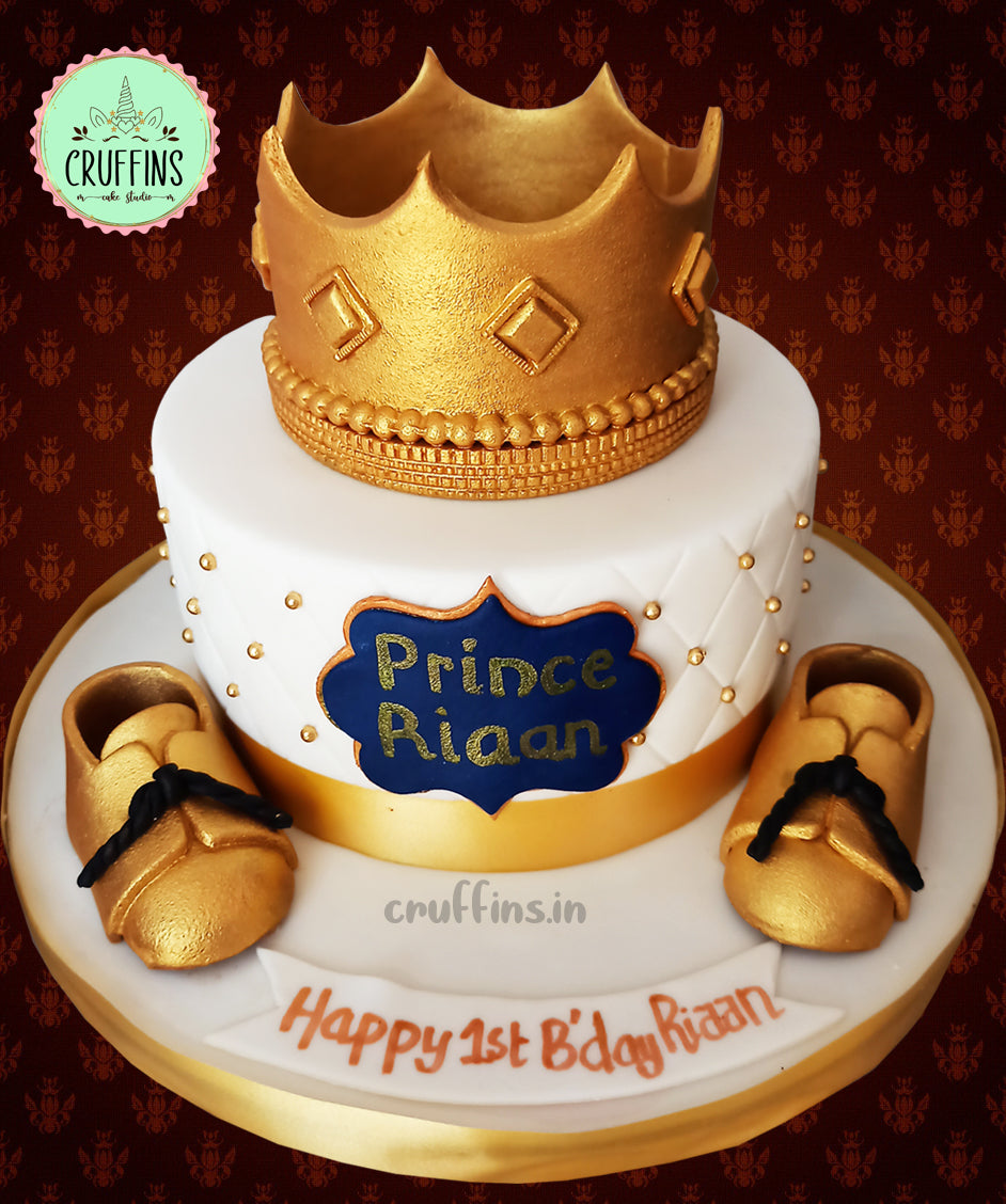Prince Crown And Shoes Theme Cake